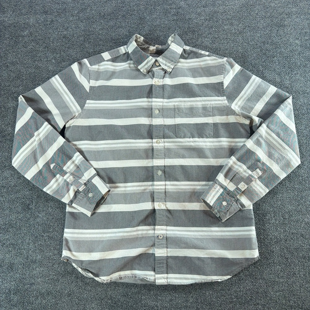 Gap The Modern Oxford Mens Large Grey White Striped Button Down Shirt Preppy